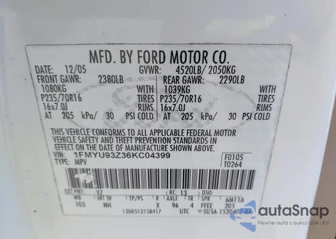 2006 Ford Escape Xlt из США, поврежденный, VIN 1FMYU93Z36KC04399